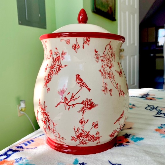 Other - 🕊️ Red Beige Vintage Floral Bird Kitchen Ceramic Canister Jar With Lid